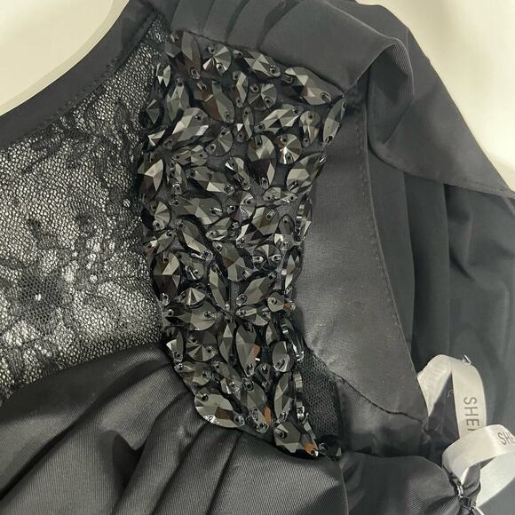 Sherri Hill Black Rouched Lace Draped Jewel Straps Bodycon Mini Dress Size 4 - Picture 13 of 15